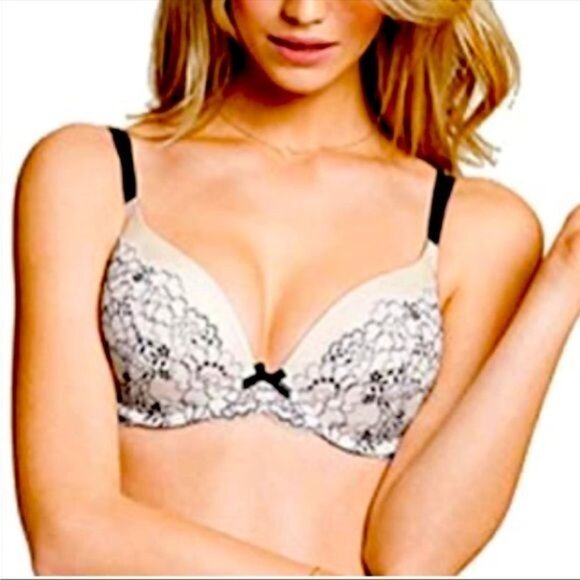 VICTORIA'S SECRET Dream Angels Push-Up Bra White Black Lace Underwire Womens 34B - Picture 1 of 5